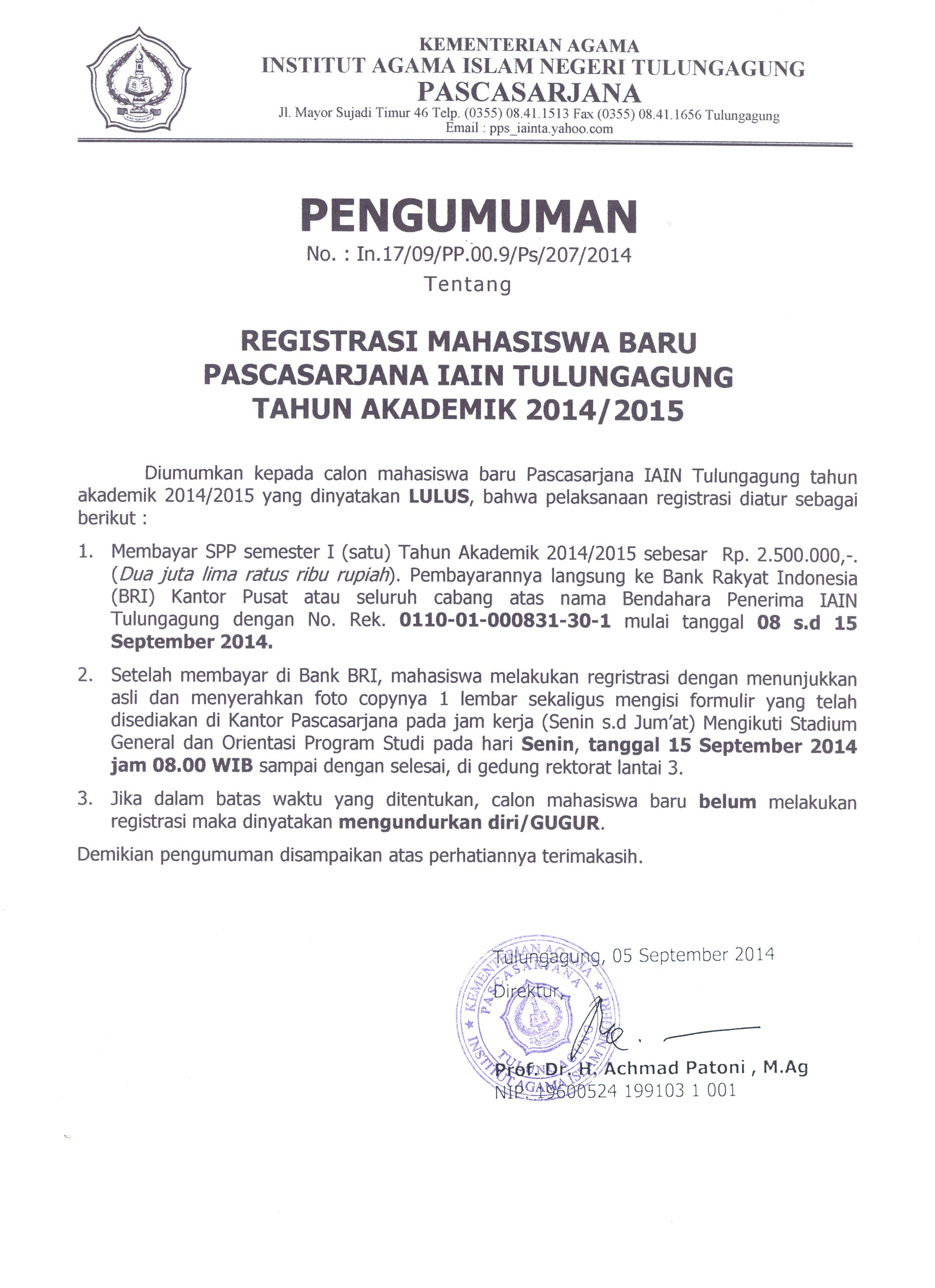 Registrasi Mahasiswa Baru Pascasarjana (S-2)