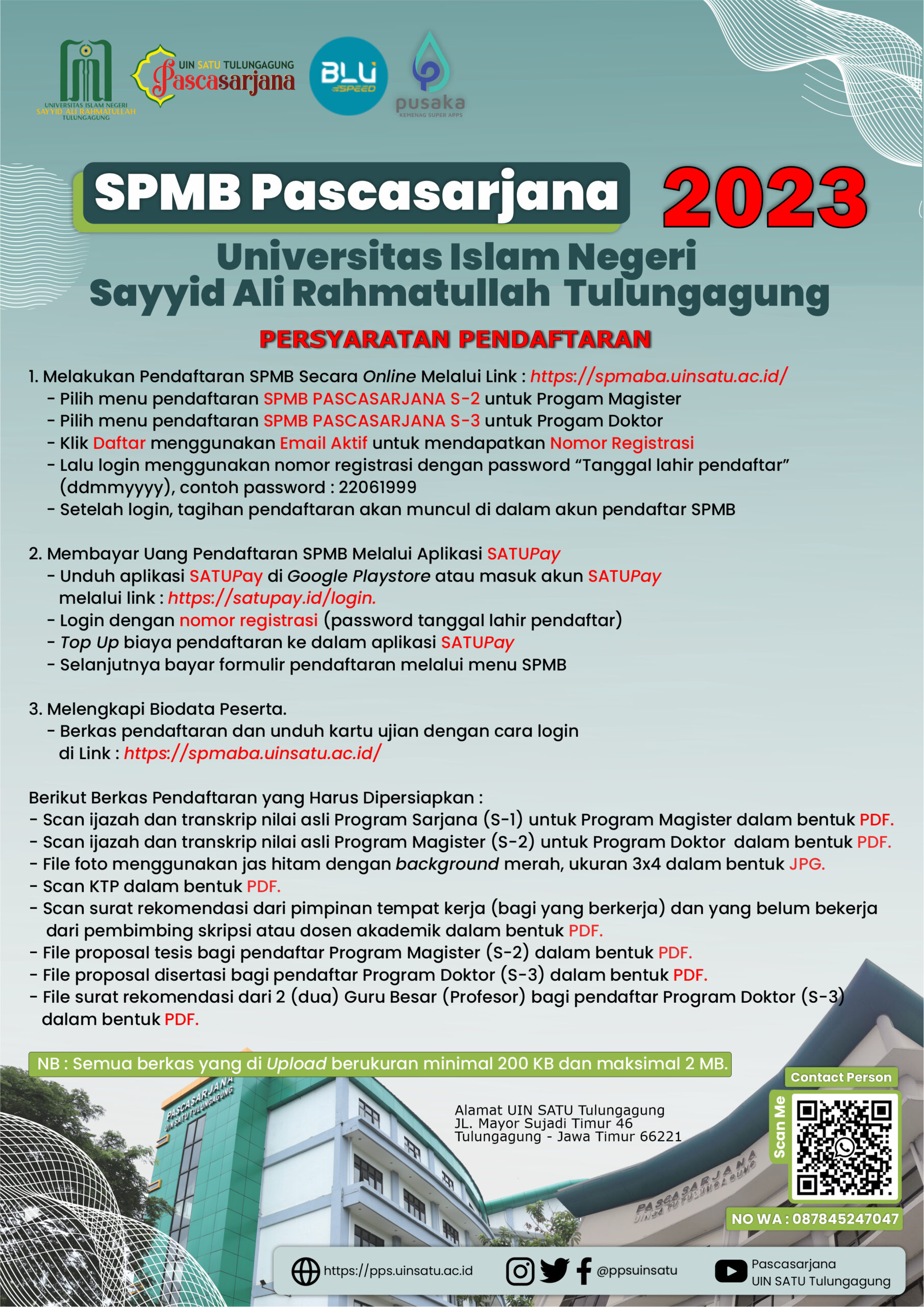 SPMB Pascasarjana UIN SATU Tulungagung Tahun 2023