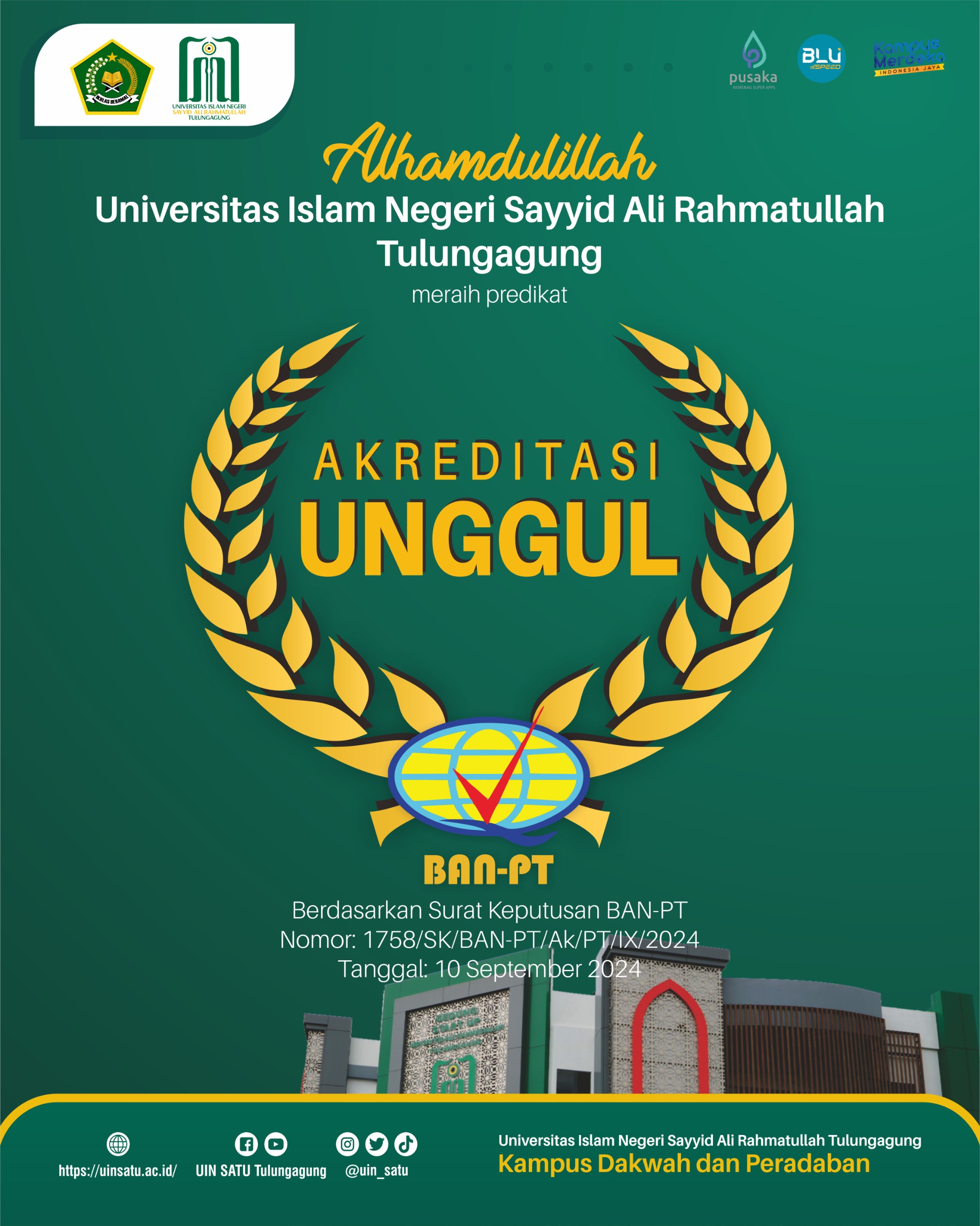 Rilis Pers: UIN SATU Tulungagung Raih Akreditasi UNGGUL dari BAN-PT