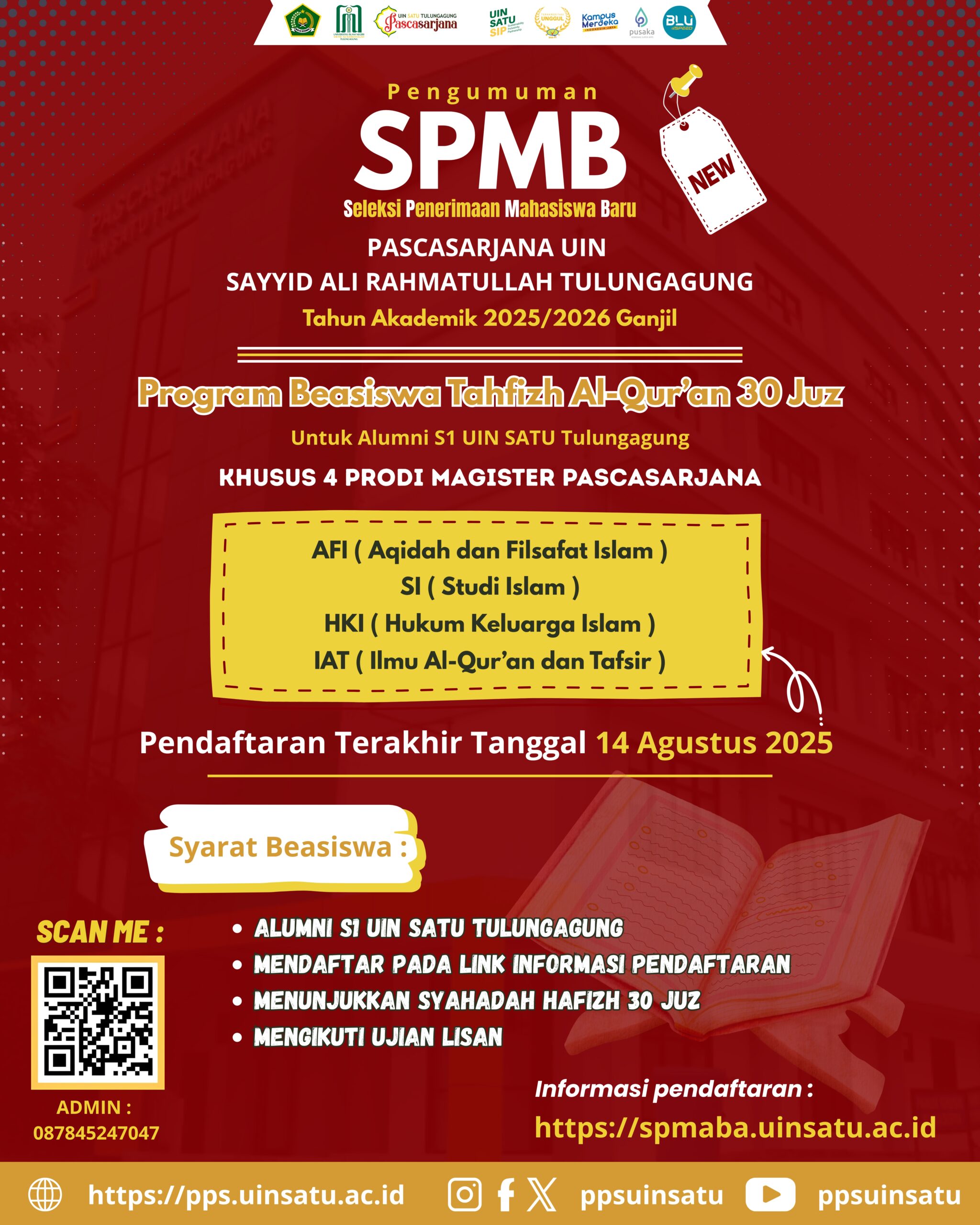 BEASISWA TAHFIZH PASCASARJANA UIN SATU 2025