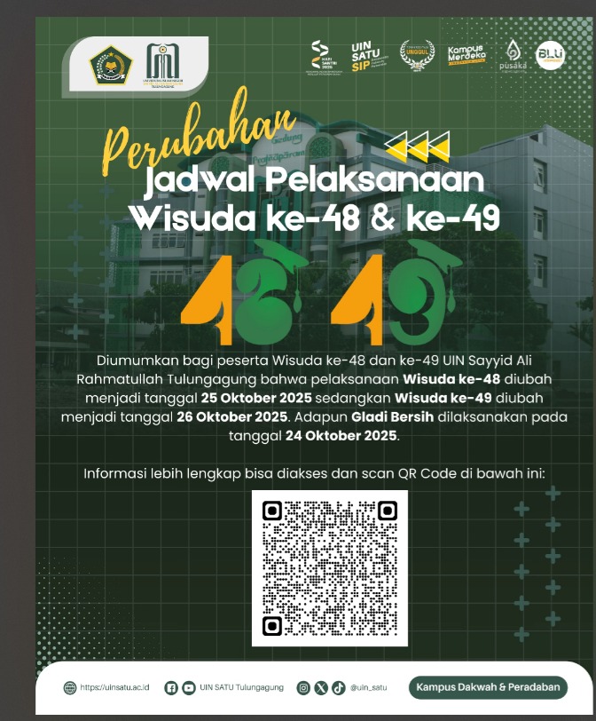 Pengumuman Jadwal Gladi Wisuda ke-48 & ke-49 UIN Sayyid Ali Rahmatullah Tulungagung