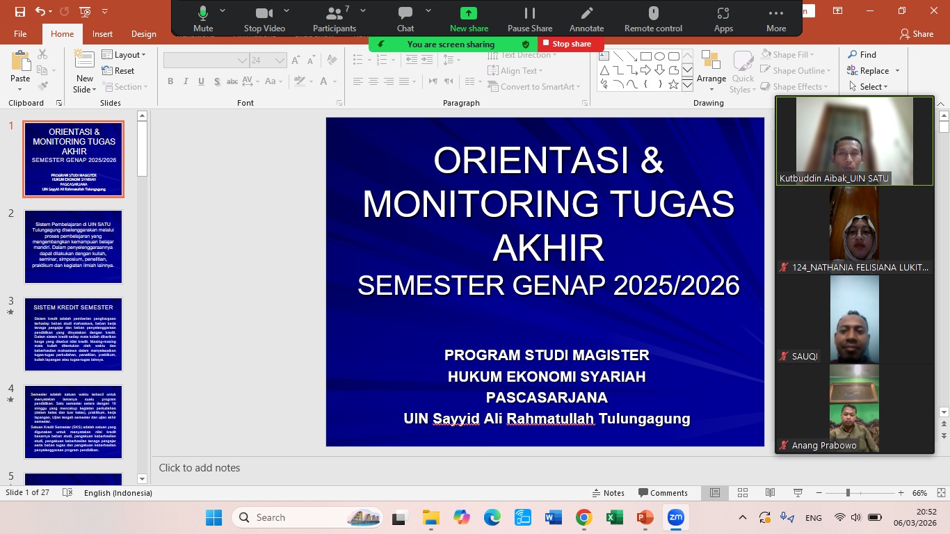ORIENTASI DAN MONITORING TUGAS AKHIR PROGRAM STUDI MAGISTER HUKUM EKONOMI SYARIAH