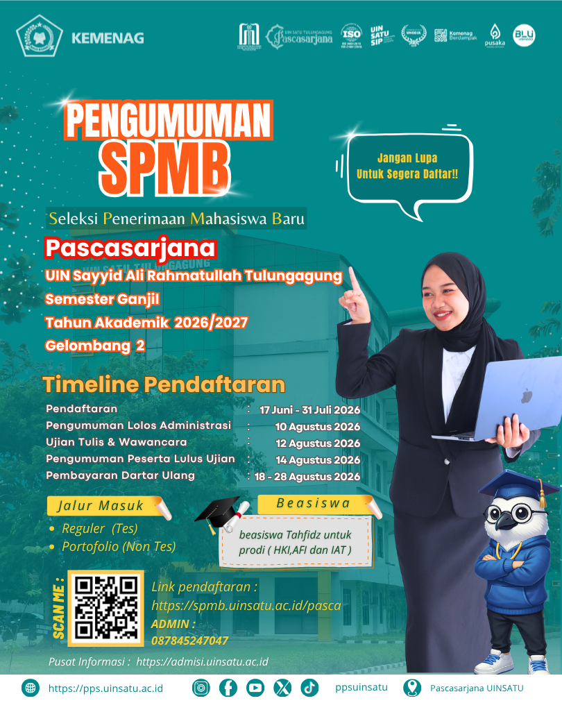 GELOMBANG 2 SPMB PASCASARJANA UINSATU TULUNGAGUNG TAHUN AKADEMIK 2026/2027 RESMI DIBUKA