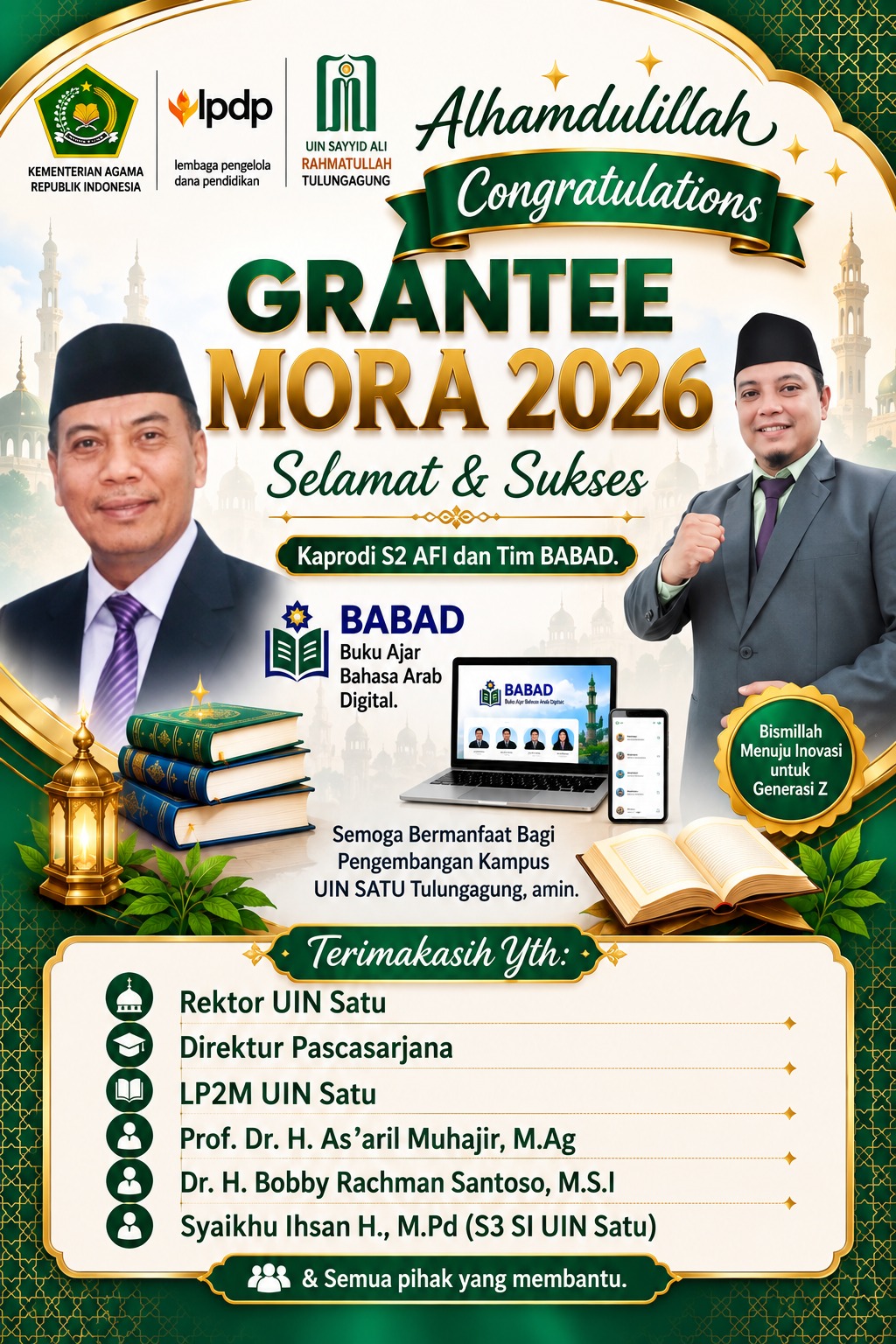 Gemilang di Kancah Nasional, Kaprodi S2 AFI dan Tim BABAD Raih GRANTEE MORA AIR FUND 2026